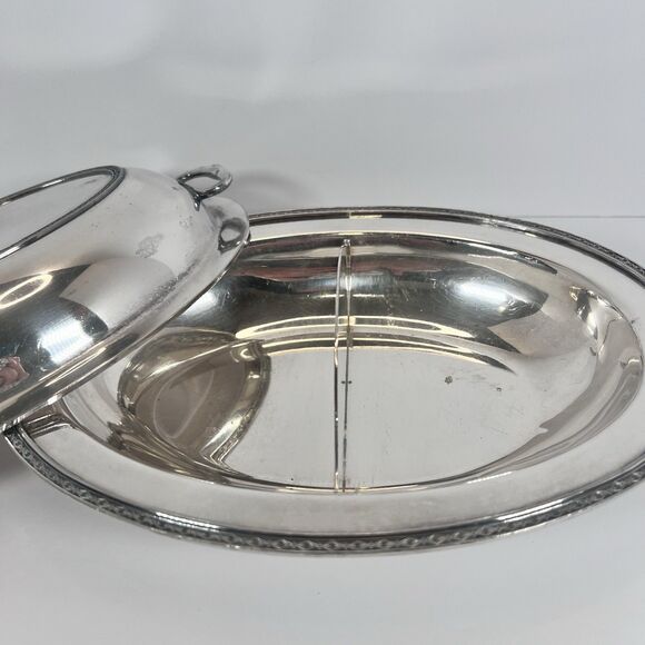 Silver plated Vegetable Serving Platter With Divider and Lid 10”‎ Wilcox - Picture 2 of 16